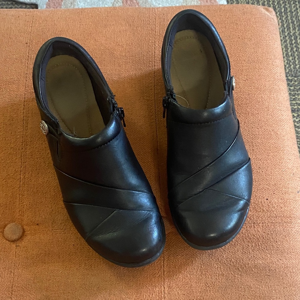 Clarks Black Leather Mules